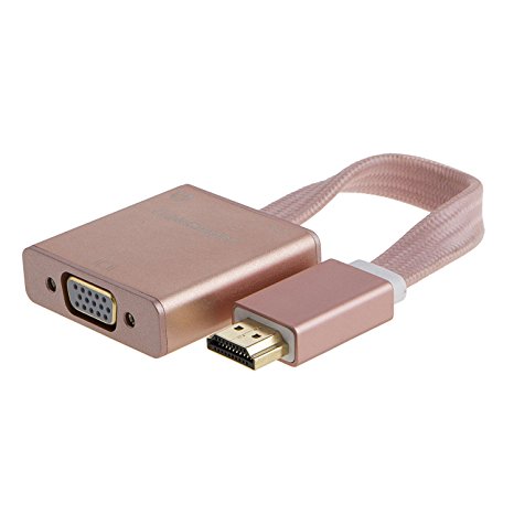 HDMI to VGA , CableCreation Flat & Braided HDMI to VGA Adapter, Gold-Plated HDMI Male to VGA Female Converter, For PC Laptop NoteBook HD DVD and More. Roes Gold Aluminum