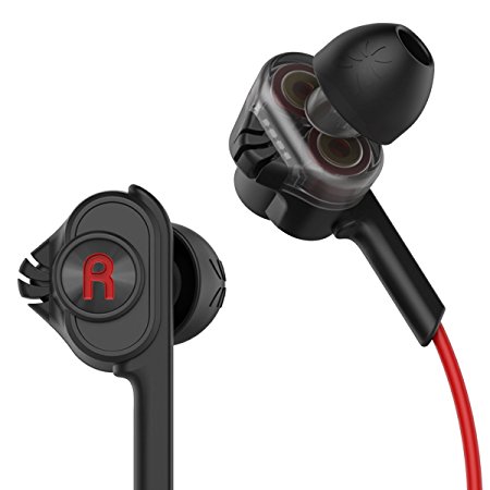 UiiSii T6 Dual Driver In-Ear Wired Headphones with Mic and Remote Volume Control Earbuds Heavy Bass Noise Reduction for Smart Android Cell Phones Samsung HTC Lg G4 G3 Mp3 Mp4 Earphones Red