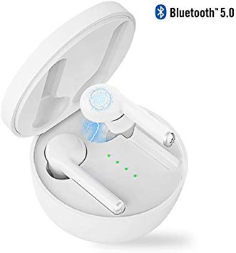 Ture Wireless Earbuds Bluetooth 5.0,IPX7 Waterproof Sport in-Ear Earphones Headset with Charging case,3D Stereo Sound,Touch Control,Noise Cancelling,Wireless Headphones for iPhone/Android(White)