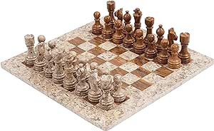 RADICALn 15 Inches Fossil Coral and Dark Brown Weighted Handmade Marble Most Popular Chess Board Games Set - Classic Style Staunton Home Decor Chess Set