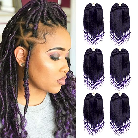 6 Pack Straight Goddess Locs Crochet Hair with Curly End 20 Inch Faux Locs Crochet Hair Braids Soft Synthetic Ombre Purple Hair Extensions