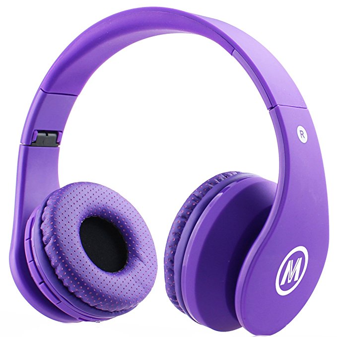 Mokata Kids Headphone Bluetooth Wireless Over Ear Foldable Stereo Sound Headset with AUX 3.5mm Jack Cord SD Card Slot , Built-in Mic Microphone For Boys Girls Cellphone TV PC Game Equipment B01 Purple