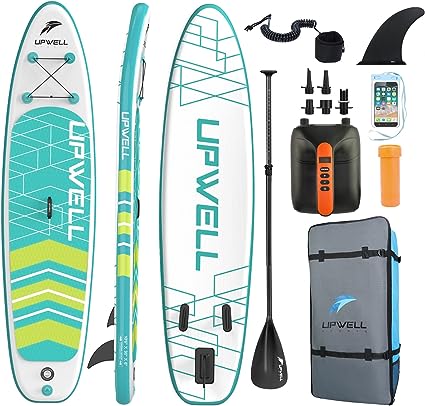 UPWELL 11'6"/11'2"/11'/10'6''Inflatable Stand Up Paddle Board with sup Accessories Including Backpack, Repairing Kits, Non-Slip Deck, Leash, 3 Fins, Paddle and Pump