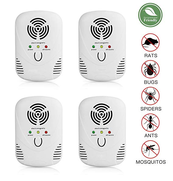 holuck Ultrasonic Pest Repeller, 2150 Sq Ft Protection Per Unit, Electronic Plug In Repellent for Mice, Mosquitoes, Spiders, Roaches, Ants, Insects, Non-toxic Pest Control, 110dB, 4-Pack