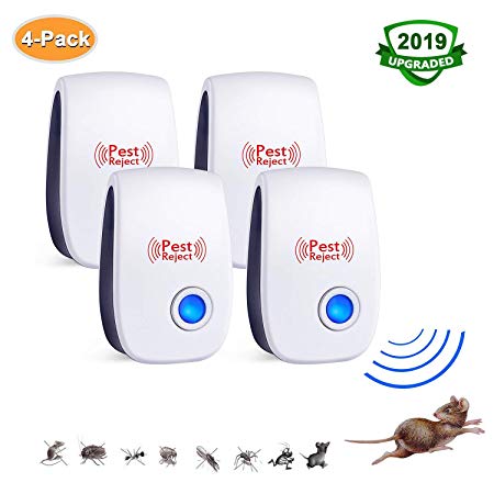 GEJULIC Ultrasonic Pest Repeller Electronic Repellent Indoor Plug in,（4Pack） Pest Control of Insects Mice Ant Mosquito Spider Rodent Roach, Pest Defender for Children and Pets Safe