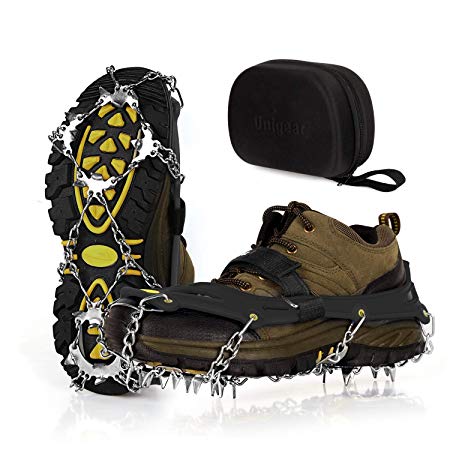 Unigear Ice Cleats, Snow Traction Cleats Crampons for Shoes and Boots with 19 Stainless Steel Spikes for Walking, Hiking, Fishing and Climbing