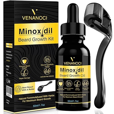 Venanoci 5% Minoxidil Hair Growth Serum, 5% Minoxidil For Men Beard Growth Kit, Beard Growth Oil With Biotin & Caffeine For Beard & Hair Growth, Grow A Stronger Thicker Fuller Hair & Beard Faster 50ml