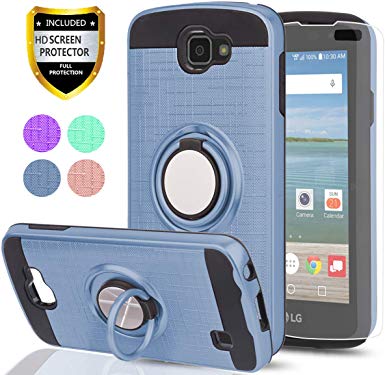 YmhxcY LG Optimus Zone 3 Case, LG Spree Case,LG Rebel LTE Case with HD Phone Screen Protector, 360 Degree Rotating Ring & Bracket Dual Layer Resistant Back Cover for LG K4 (2016)/VS425-ZH Metal Slate