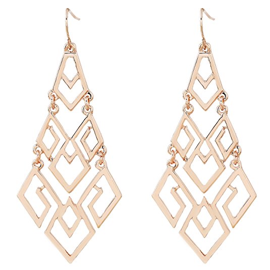 D EXCEED Women's Gold Cutout Diamond Chandelier Tiered Dangle Earrings, 3.15"