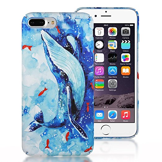 iPhone 7 Plus Case,iPhone 8 Plus,CLOUDS Smooth Premium Durable Hard PC Cool funny fish whale 3D Flowing case with a free screen protector