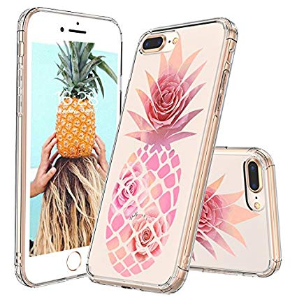 iPhone 7 Plus Case, Clear iPhone 8 Plus Case, MOSNOVO Pineapple with Rose Flower Clear Design Printed Plastic Hard with TPU Bumper Protective Cover for iPhone 7 Plus (2016)/iPhone 8 Plus (2017)