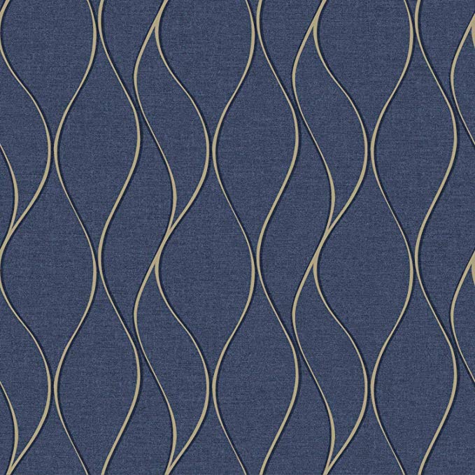 RoomMates Navy Wave Ogee Peel and Stick Wallpaper