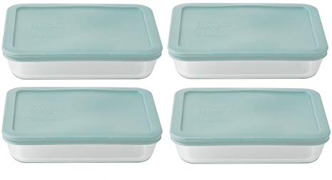 Pyrex 3-cup Rectangle Food Storage with Sky Blue Lid (Pack of 4 Containers)