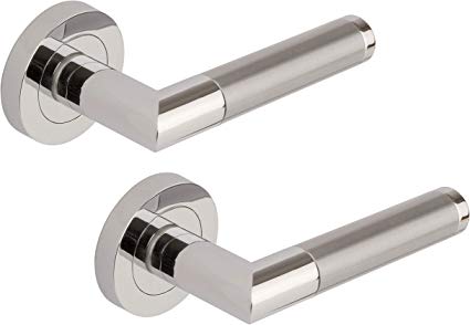 Excel DH3675 Athena Passage Door Handles on Round Rose, Duel Polished/Satin Chrome