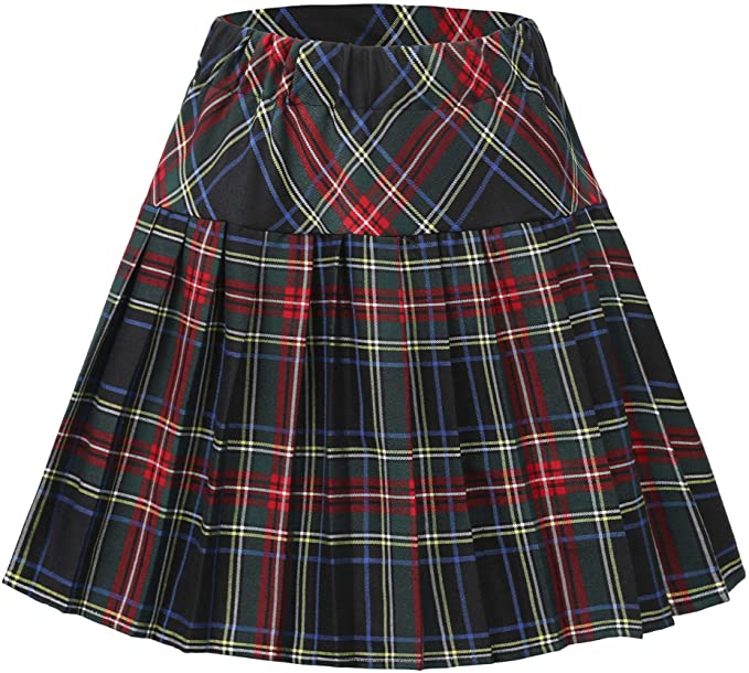 Urban CoCo Women's Elastic Waist Tartan Pleated School Skirt