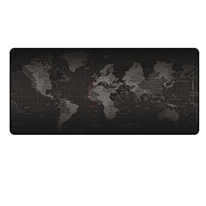 JIALONG Extended Gaming Mouse Pad Carpet Large Desk Pad Anti-slip Rubber Base Stitched Edges 35.4 x 17.5 x 0.08 inches (World Map)