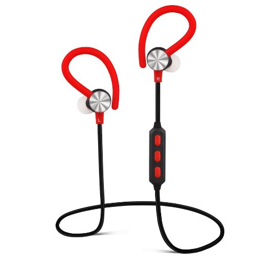 Lecmal for Bluetooth Headphones, Wireless Bluetooth Earphones with Micro Phone Noise Cancelling,S9 Sport Ear Hook ,Exercise,Hiking Sports;Running, Sweatproof. Suitable for IOS & Android Devices(Red)