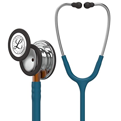 3M Littmann Classic III Monitoring Stethoscope, Mirror Chestpiece, Caribbean Blue Tube, Orange Stem and Stainless Headset, 27 inch, 5874