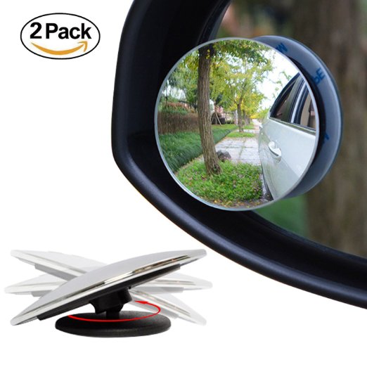 2 Pack Upgrade 2" Blind Spot Mirrors, Ampper 360° Rotate   30° Sway Adjustabe HD Glass Convex Wide Angle Rear View Car SUV Motorcycle Universal Fit Stick On Lens
