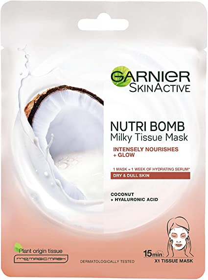 Garnier Nutri Bomb Milky Face Sheet Mask Coconut and Hyaluronic Acid for Hydrated Glowing Skin 28 g