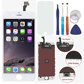 KAICEN LCD Touch Screen Replacement Display Digitizer Frame Assembly Full Set with Tools For iPhone 6 4.7 inches and Professional Glass Screen Protector (White)