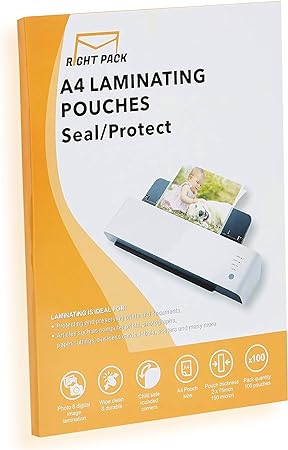 Right Pack 100 Pack x A4 Laminating Pouches 150 Micron (2 x 75 Micron) Gloss Laminator Pouches Sheets Glossy Laminate Pouch