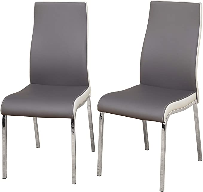 TMS Nora Chrome Plated and Faux Leather Retro Dining, Set of 2 Chairs, Gray/White, Gray/White