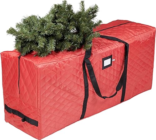 Zober Christmas Tree Storage Bag - Open Top, Quilted Christmas Tree Storage Box for Disassembled Trees up to 7.5 Feet with Carry Handles and Dual Zipper - 48x15x20 Inches, Red