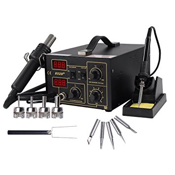 2in1 Lead-Free Soldering Station Hot Air and Iron 852d  SMD Rework Station Digital Welding Tool with 4 Nozzle and 5 Tips ESD Plcc BGA