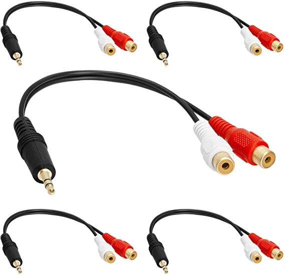 Cmple - [5 Pack] 3.5mm Mini Plug to 2 RCA Jack Gold Plated Y Adapter, 3.5mm Male to 2 RCA Female Jack Stereo Audio Cable
