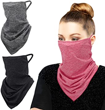 MoKo Scarf Mask Bandana with Ear Loops 3 Pack, Neck Gaiter Balaclava with Filter Pocket UV Sun Protection Face Mask for Dust Wind Motorcycle Cycle Bandana Headband for Women Men