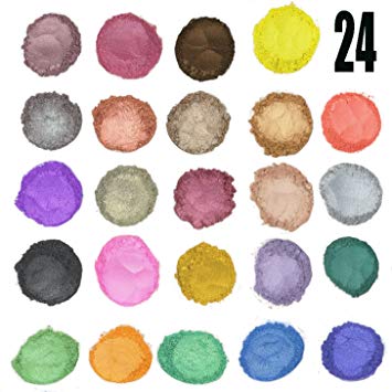 24 Color Pigments Shimmer Mica Powder - DIY Soap Making, Candle Making,Resin Dye, Mica Powder Organic for Soap Molds (5 grams Each, 120 Grams Total)