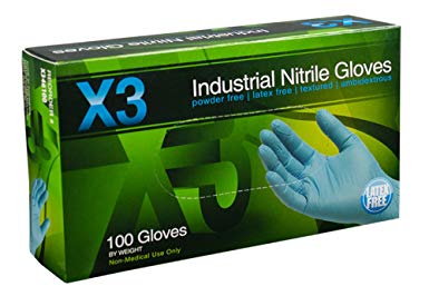 Ammex X346100 Xtreme X3 Powder Free Nitrile Industrial Gloves, 240mm Length, Beaded Cuff, Large, Pack of 100 (Blue)