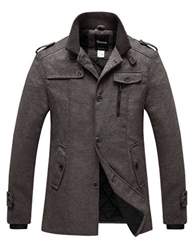 Wantdo Men's Winter Pea Coat Single Breasted Thicken Warm Military Peacoat Jacket