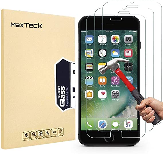MaxTeck [3 Pack iPhone 8 Plus 7 Plus Screen Protector, 0.26mm 9H Tempered Glass Screen Protector Anti-Shatter Film for iPhone 7 Plus 8 Plus 5.5" inch [3D Touch Compatible]