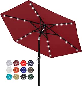 ABCCANOPY Durable Solar Led Patio Umbrellas with 24LED Lights 7.5FT with 6 Sturdy Ribs Burgundy