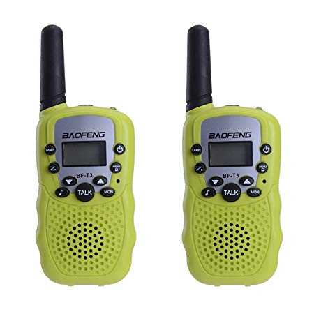 BaoFeng BF-T3 Mini 2 Way Radios Walkie Talkies Long Range Birthday Gift Ideas Toys for Age 3-12 Years Old Cool Young Boys Girls Children Toddlers (1 Pair, Green)