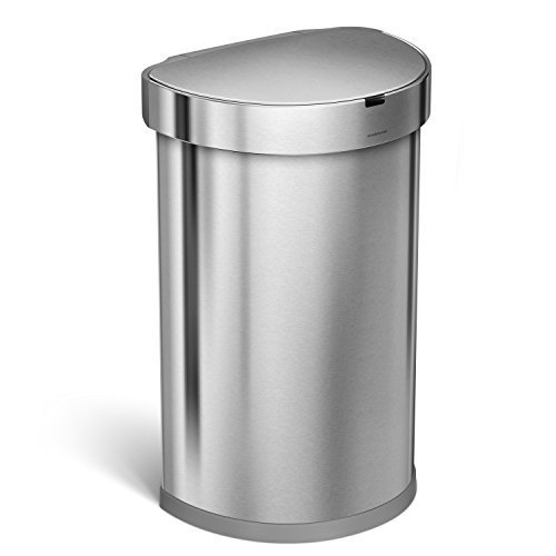 simplehuman 45L Semi-Round Sensor Can, Automatic Kitchen Trash Can, Brushed Stainless Steel, with 60 pack custom fit liner code J