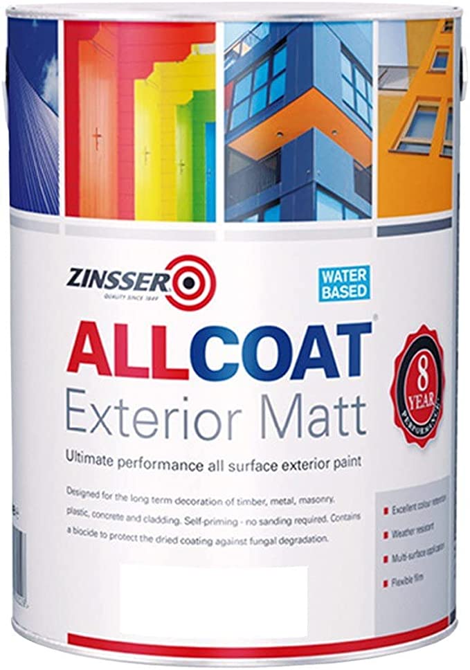 Zinsser Allcoat Exterior Water Based Paint Matt White - 1 Litre
