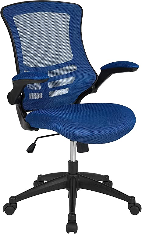 Flash Furniture Mid-Back Blue Mesh Swivel Ergonomic Task Office Chair with Flip-Up Arms