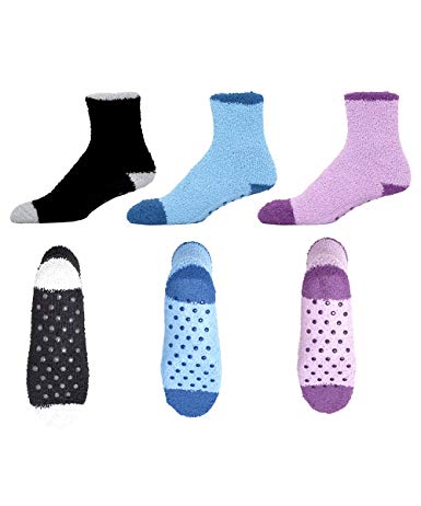 Best Hospital Socks for Women - Non Skid / Anti Slip Grip Slipper Socks For Women - 3 Pack