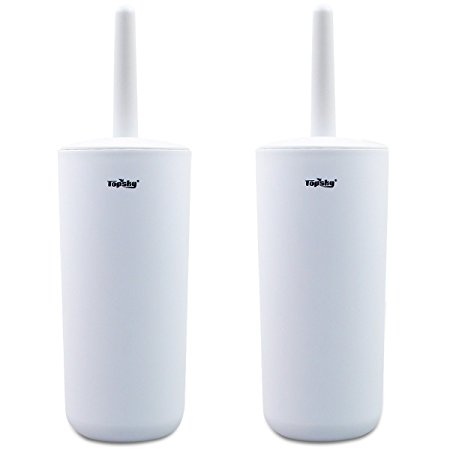 Topsky Toilet Brush Compact White Plastic Toilet Brush and Holder, Pack of 2 Set