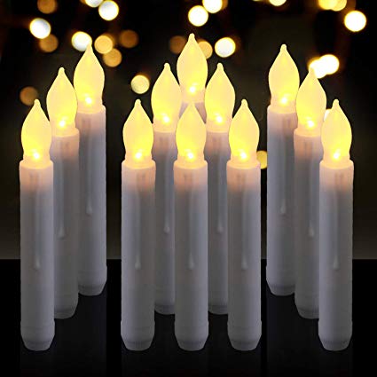 Homemory 6.9" LED Battery Taper Candles, Flickering Flameless Tapered Candles, Warm White LED Lights, Dripless, Set of 12