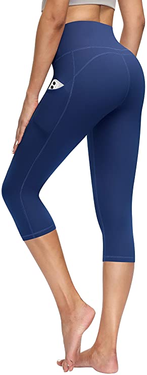 TQD High Waist Yoga Pants, Workout Capri Leggings with Pockets Tummy Control 4 Ways Stretch, Yoga Pants for Women