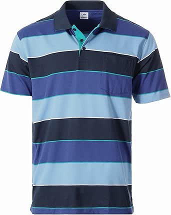 Gioberti Mens Slim Fit Wide Striped Polo Shirt with Pocket - Contrasting Collar Short Sleeve Yarn Dye