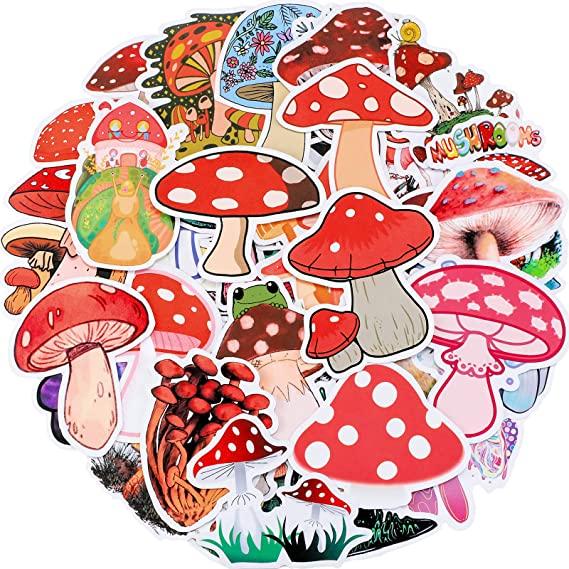 100 Pieces Mushroom Stickers Mushroom Graffiti Sticker for Water Bottle, Cute Cool Agaric Decals Waterproof Cartoon Mushroom Vinyl Stickers for Laptop, Skateboard, Computer, Guitar, Hydro Flasks