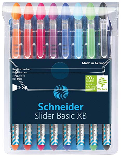 Schneider Slider Basic XB Ballpoint Pen, Set of 8, Assorted Colors (151298)