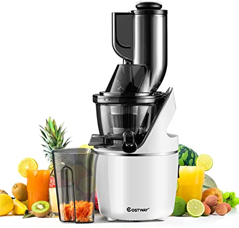 COSTWAY Juicer Machines, Slow Masticating Juicer Cold Press Extractor with 3” Feed Chute for High Nutrient Fruit & Vegetable Juice, Reverse Function, Includes Pulp Jug & Brush BPA-Free