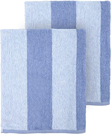 Arkwright Clearwater Cabana Striped Oversized Beach Towel - Pack of 2 (30 x 70 inch, Blue)