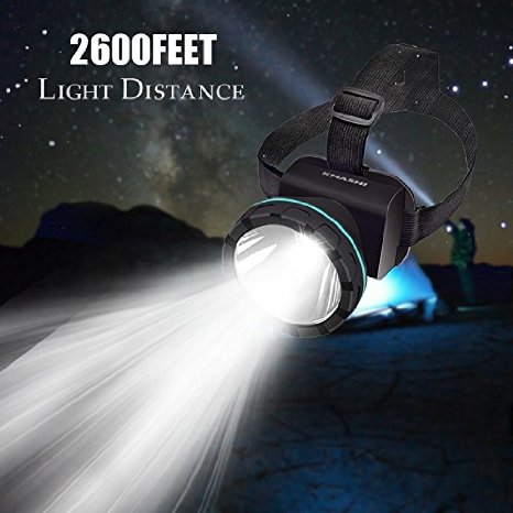 LED Flashlight, KMASHI Headlamp Rechargeable Headlight 2600 feet lighting distance for Mining Camping Hunting Fishing and More